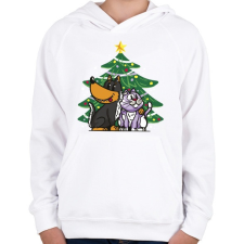 PRINTFASHION Kutya és macska karácsony - Gyerek kapucnis pulóver - Fehér gyerek pulóver, kardigán