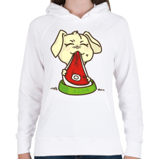 PRINTFASHION Kutya eszik - Női kapucnis pulóver - Fehér női pulóver, kardigán