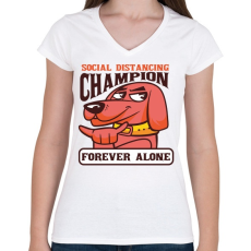 PRINTFASHION Kutya - forever alone - Női V-nyakú póló - Fehér