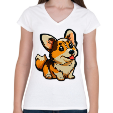 PRINTFASHION Kutya  - Női V-nyakú póló - Fehér női póló