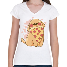 PRINTFASHION Kutya pizzával - Női V-nyakú póló - Fehér női póló