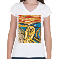 PRINTFASHION Kutya sikoly - Női V-nyakú póló - Fehér