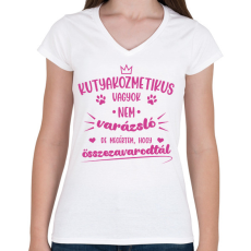 PRINTFASHION Kutyakozmetikus vagyok - Női V-nyakú póló - Fehér