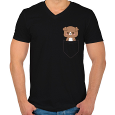 PRINTFASHION Kutyus zsebben páros minta - pizza - Férfi V-nyakú póló - Fekete
