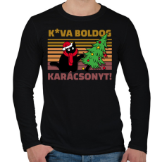 PRINTFASHION Kva boldog karácsonyt cica - Férfi hosszú ujjú póló - Fekete