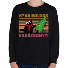 PRINTFASHION Kva boldog karácsonyt cica - Gyerek pulóver - Fekete