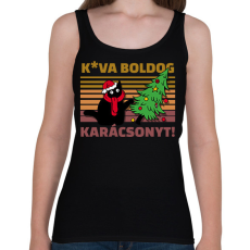 PRINTFASHION Kva boldog karácsonyt cica - Női atléta - Fekete