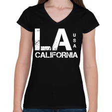 PRINTFASHION LA CALIFORNIA - Női V-nyakú póló - Fekete női póló