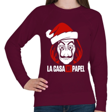 PRINTFASHION La Casa De Papel Christmas fehér - Női pulóver - Bordó