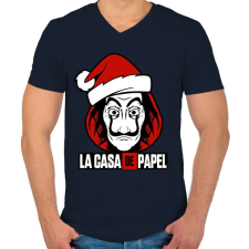 PRINTFASHION La Casa De Papel Christmas - Férfi V-nyakú póló - Sötétkék férfi póló