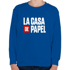 PRINTFASHION La casa de papel fehér felirat - Gyerek pulóver - Királykék gyerek pulóver, kardigán