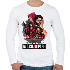 PRINTFASHION La Casa de Papel  - Férfi hosszú ujjú póló - Fehér férfi póló