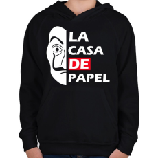 PRINTFASHION La casa de papel  - Gyerek kapucnis pulóver - Fekete