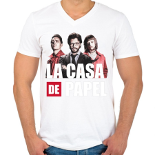 PRINTFASHION La casa de papel N7 - Férfi V-nyakú póló - Fehér férfi póló