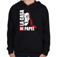 PRINTFASHION La casa de papel N - Gyerek kapucnis pulóver - Fekete
