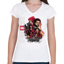 PRINTFASHION La Casa de Papel - Női V-nyakú póló - Fehér női póló