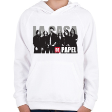 PRINTFASHION La casa de papel poster style - A nagy pénzrablás - Gyerek kapucnis pulóver - Fehér