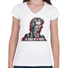 PRINTFASHION La casa de Papel - poster style - Női V-nyakú póló - Fehér