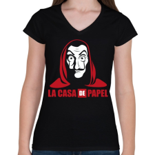 PRINTFASHION La casa de papel RL - Női V-nyakú póló - Fekete női póló