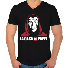 PRINTFASHION La casa de papel WL - Férfi V-nyakú póló - Fekete férfi póló