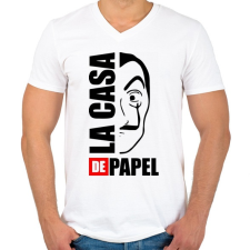 PRINTFASHION La case de papel - Férfi V-nyakú póló - Fehér férfi póló