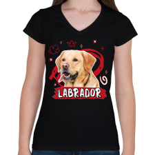 PRINTFASHION Labrador firka - Női V-nyakú póló - Fekete női póló