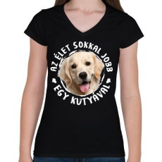 PRINTFASHION Labrador - Női V-nyakú póló - Fekete