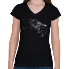 PRINTFASHION Labrador portré - Női V-nyakú póló - Fekete női póló