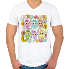 PRINTFASHION Labubu - Férfi V-nyakú póló - Fehér férfi póló