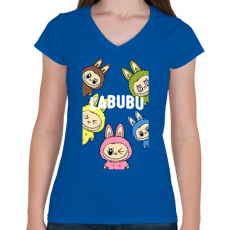 PRINTFASHION Labubu - Női V-nyakú póló - Királykék