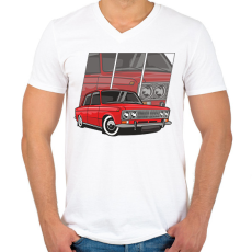 PRINTFASHION Lada - Férfi V-nyakú póló - Fehér