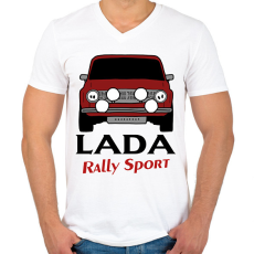 PRINTFASHION Lada rally - Férfi V-nyakú póló - Fehér