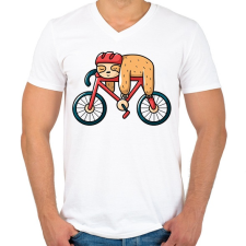 PRINTFASHION Lajhár biciklis - Férfi V-nyakú póló - Fehér férfi póló