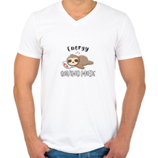 PRINTFASHION Lajhár Energy saving mode - Férfi V-nyakú póló - Fehér