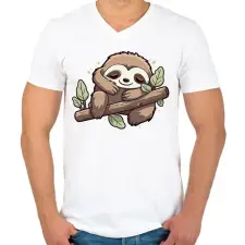 PRINTFASHION Lajhár  - Férfi V-nyakú póló - Fehér férfi póló