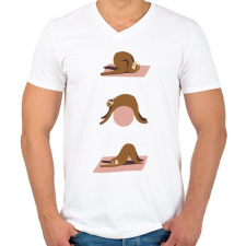 PRINTFASHION Lajhár jóga - Férfi V-nyakú póló - Fehér férfi póló