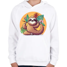 PRINTFASHION Lajhár jóga - Gyerek kapucnis pulóver - Fehér gyerek pulóver, kardigán