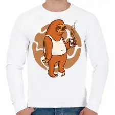 PRINTFASHION Lajhár kávéval - Férfi pulóver - Fehér férfi pulóver, kardigán