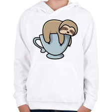 PRINTFASHION Lajhár kávézik  - Gyerek kapucnis pulóver - Fehér gyerek pulóver, kardigán