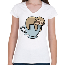 PRINTFASHION Lajhár kávézik  - Női V-nyakú póló - Fehér női póló