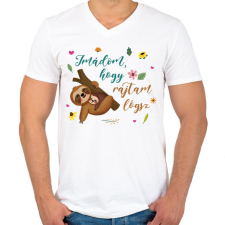 PRINTFASHION Lajhár lógás - anya - Férfi V-nyakú póló - Fehér férfi póló