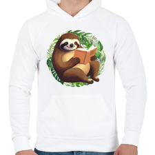 PRINTFASHION Lajhár olvas - Férfi kapucnis pulóver - Fehér férfi pulóver, kardigán