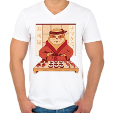 PRINTFASHION Lajhár sushival - Férfi V-nyakú póló - Fehér férfi póló