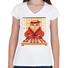 PRINTFASHION Lajhár sushival - Női V-nyakú póló - Fehér női póló