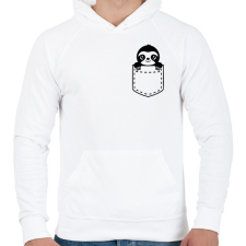PRINTFASHION Lajhár zsebben - Férfi kapucnis pulóver - Fehér férfi pulóver, kardigán