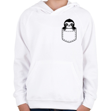 PRINTFASHION Lajhár zsebben - Gyerek kapucnis pulóver - Fehér gyerek pulóver, kardigán