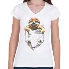 PRINTFASHION Lajhár zsebminta - Női V-nyakú póló - Fehér női póló