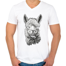 PRINTFASHION Láma fej - Férfi V-nyakú póló - Fehér