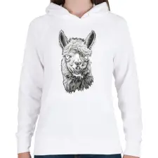 PRINTFASHION Láma fej - Női kapucnis pulóver - Fehér női pulóver, kardigán