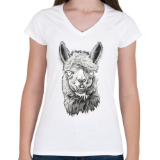 PRINTFASHION Láma fej - Női V-nyakú póló - Fehér